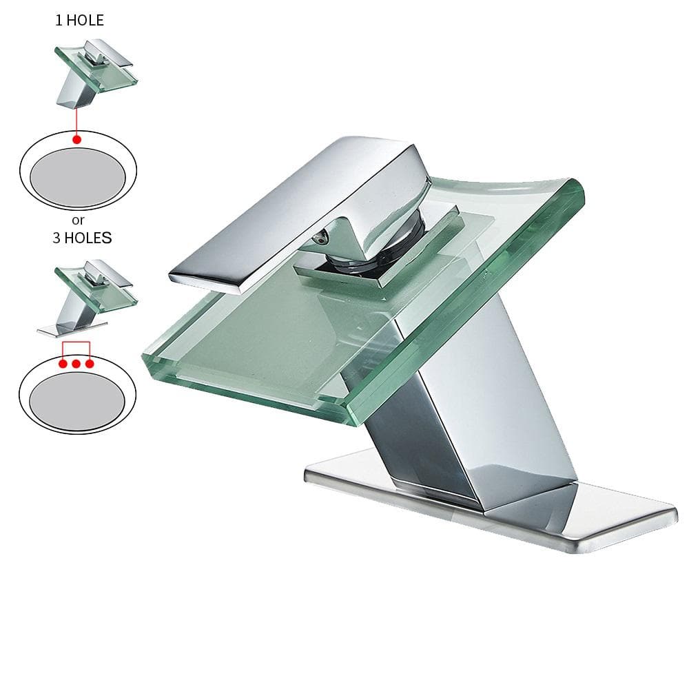 Polished Chrome Glass Spout Single-Handle Low-Arc Bathroom Faucet