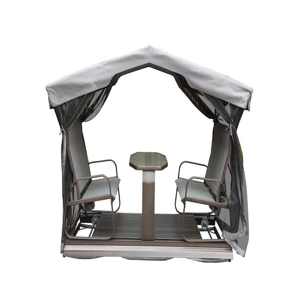 Boosicavelly 44.30 in. 4-Person Aluminum Outdoor Patio Swing Glider Benches with Canopy in Grey Brown