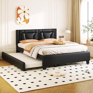 Black Wooden Frame Queen Size Platform Bed with Twin Size Trundle