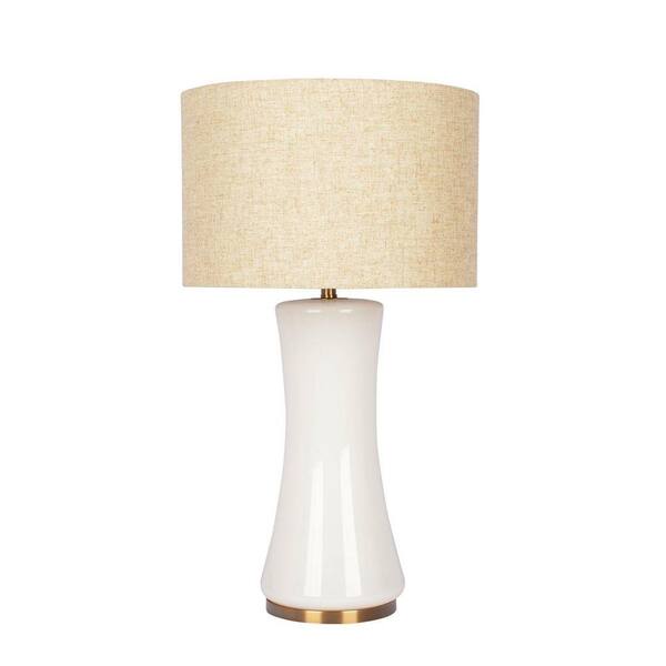 24.5 in. White Bedside 3-Way Table Lamp for Living Room Bedroom with Beige Linen Shade No Bulbs Included