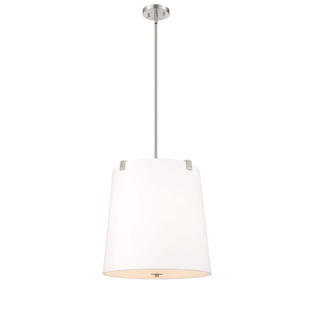 Weston 18 in. 5-Light Brushed Nickel Shaded Pendant Light with White Linen 