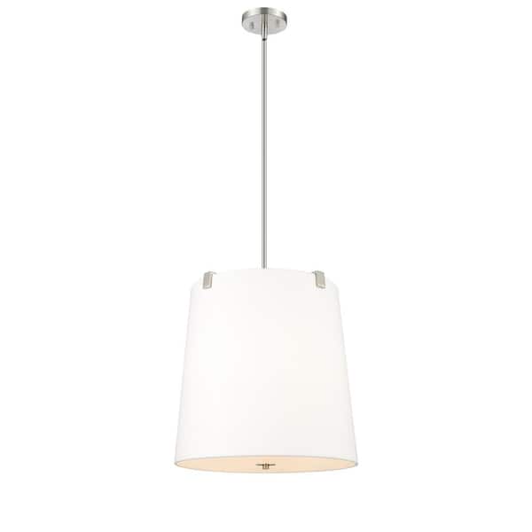Unbranded Weston 18 in. 5-Light Brushed Nickel Shaded Pendant Light with White Linen Fabric Shade, No Bulbs Included