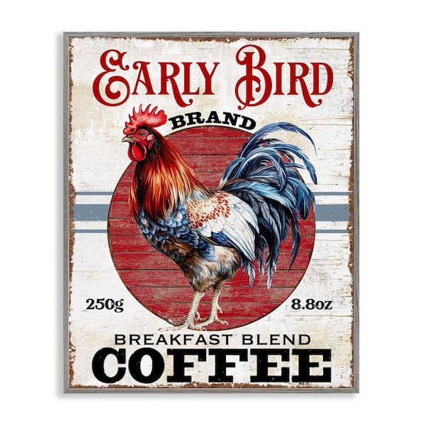 Vintage Early Bird Coffee by Creatif Belle Gray Framed Food Giclee Art Print 20 in. x 16 in.
