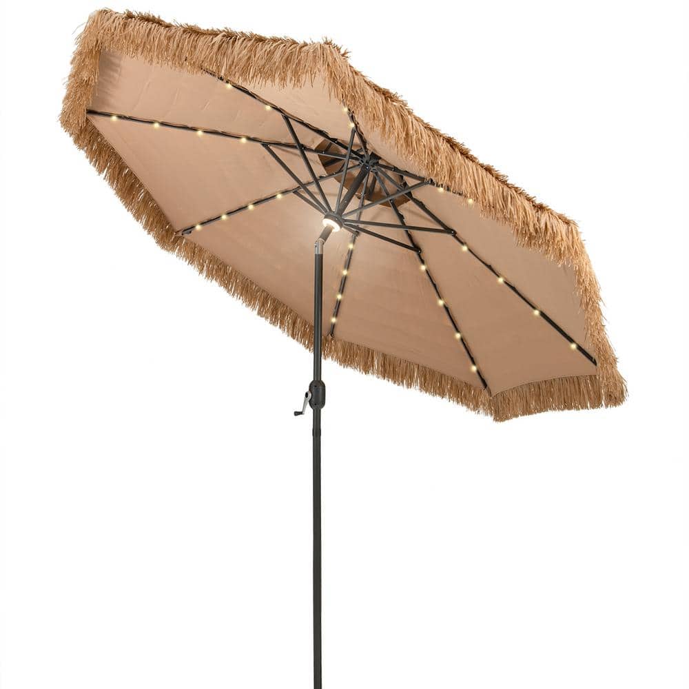 10 ft. Steel Market Hawaiian Style Solar Lighted Thatched Tiki Patio Umbrel