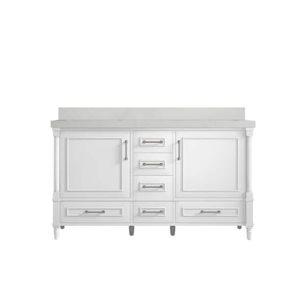 Willow Collections Hudson 60 in. W x 22 in. D x 36 in. H Double Sink Bath Vanity in White with 2 in. Carrara Quartz Top