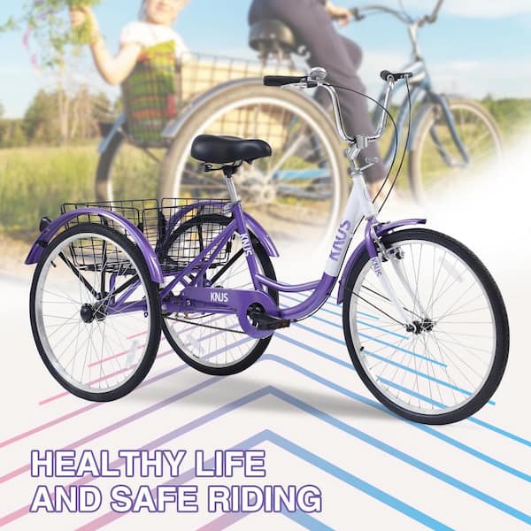 Sudzendf 26 in. Purple Tricycle 3-Wheel Cruiser Bicycle with