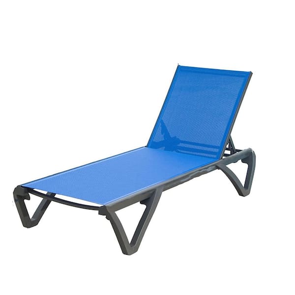 Sudzendf Blue Aluminum Outdoor Patio Chaise Lounge with Adjustable Backrest