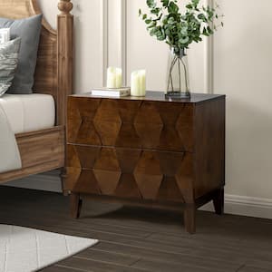 Diana Walnut 2-Drawer Storage Nightstand with Adjustable Legs and Charging Station