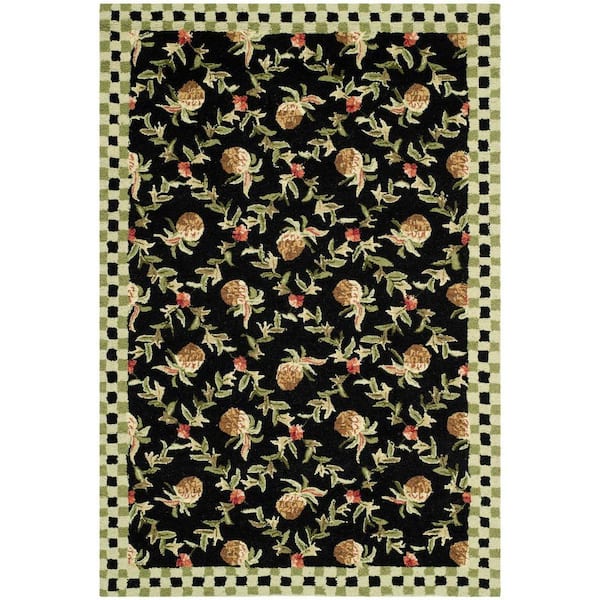 SAFAVIEH Chelsea Black/Ivory 3 ft. x 5 ft. Plaid Border Floral Area Rug