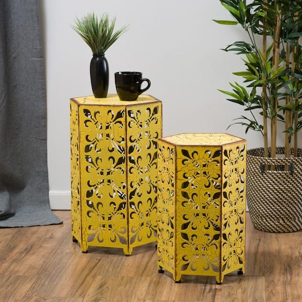 Noble House Jeffery Antique Yellow, Yellow Accent Table Outdoor