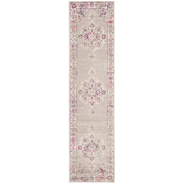 SAFAVIEH Skyler Gray/Pink 2 ft. x 6 ft. Border Runner Rug