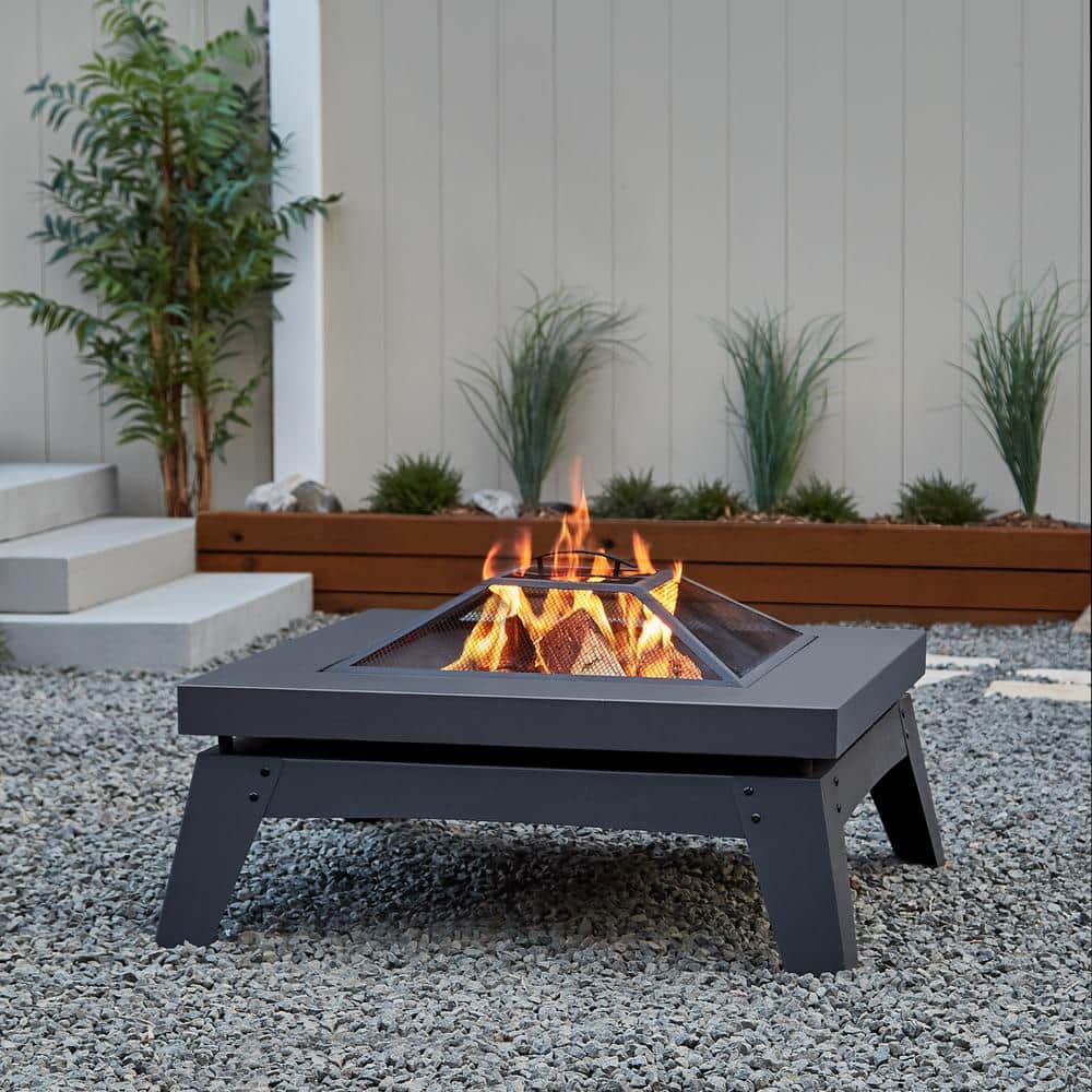 Square Steel Wood Burning Fire Pit, Wood Burning Fire Pit With Cover