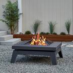Breton 37 in. x 20 in. Square Steel Wood-Burning Fire Pit in Gray with Spark Screen and Protective Cover