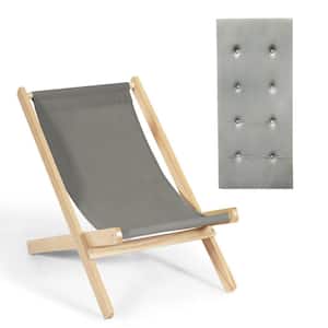 3-Position Wood Adjustable and Folding Outdoor Beach Chair with Free Cushion