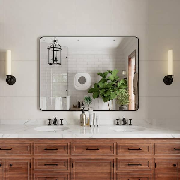niveal Ruhr 48 in. W x 36 in. H Rectangular Framed Wall Bathroom Vanity Mirror in Black
