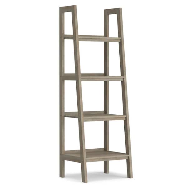Simpli Home Sawhorse Solid Wood 72 in. x 24 in. Modern Industrial Ladder Shelf in Distressed Grey