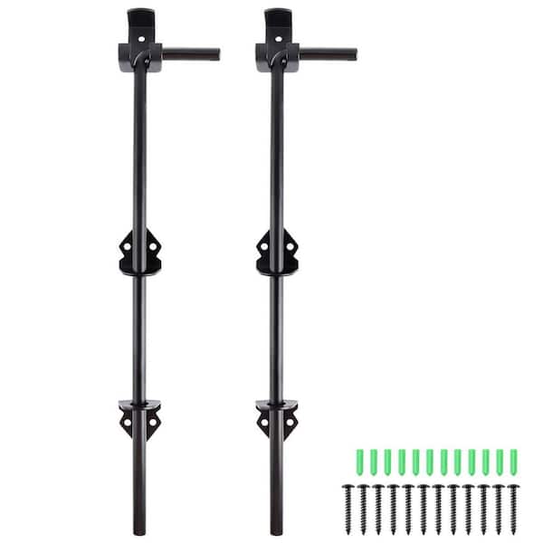 2-Pack Heavy Duty Black Powder Coated Cane Bolt, Solid Steel Corrosion Resistant Gate Latch for Outdoor Fence