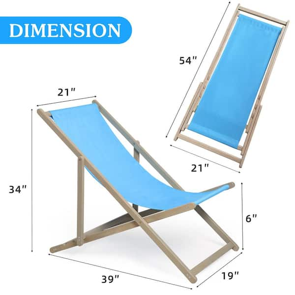 Tunearary 39.00 x 22.50 x 34.00 Reclining Blue Beach Chair Set of 2 Wooden Outdoor Folding Chair 3 Level Height Adjustable beachchair hhm1 The Home Depot