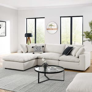 Commix Down Filled Overstuffed Boucle Fabric 4-pieces Sectional Sofa in Ivory