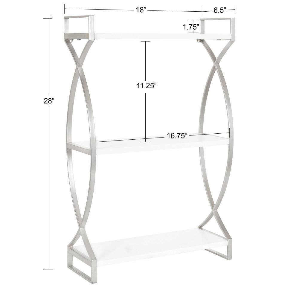 Arietta 3-Tier White and Silver Metal Wall Shelf