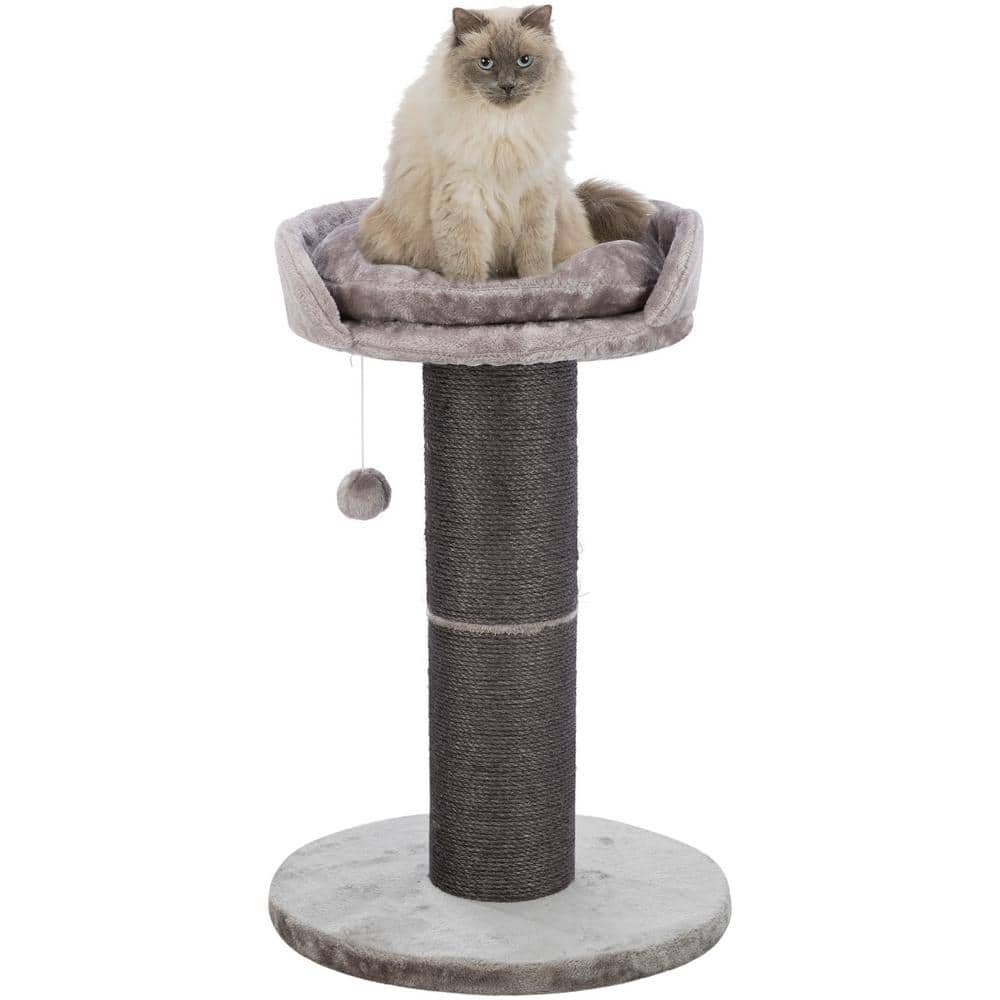 Gray Sisal 35" Cat Scratching Post with Plush Bed and Toy