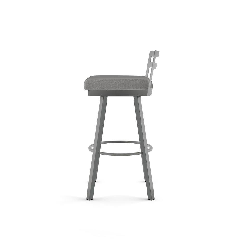 Derek 30" Swivel Contemporary Bar Stool in Grey Polyester and Metallic Grey