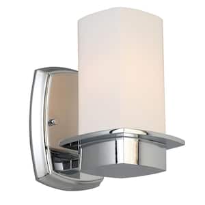 Vlacker 1-Light Chrome Wall Sconce with Frosted Opal Glass Shade