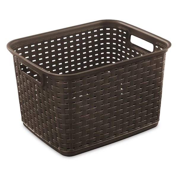 Sterilite 12.25 in. x 9.375 in. Tall Weave Plastic Basket in Espresso