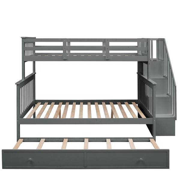 Harper & Bright Designs Detachable Style Gray Twin over Full Wood Bunk ...