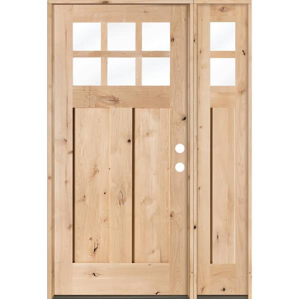 Krosswood Doors 46 in. x 80 in. Craftsman Knotty Alder Left-Hand/Inswing 6 Lite Clear Glass Sidelite Unfinished Wood Prehung Front Door