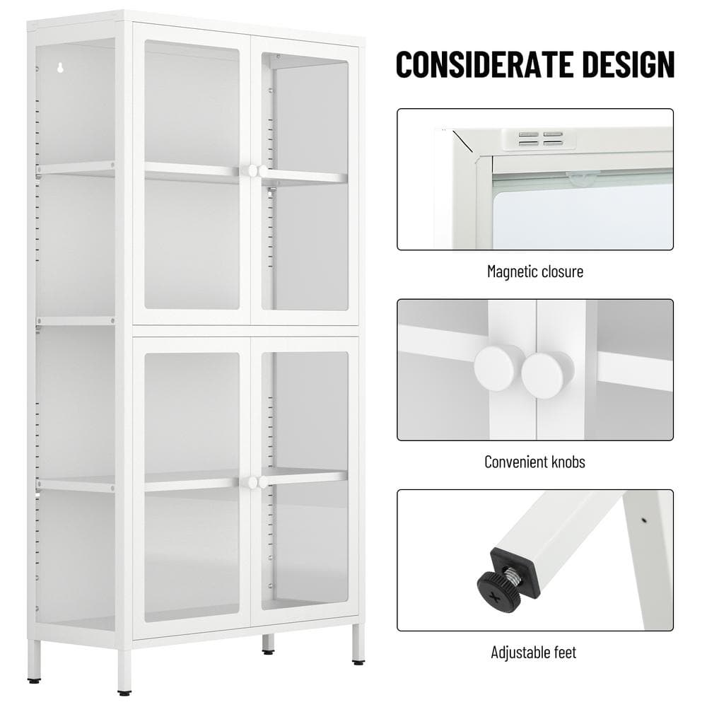 31.5 in. W x 12.6 in. D x 59 in. H Steel Metal White Linen Cabinet with Gla