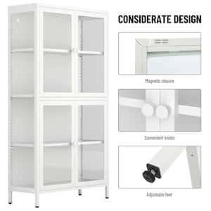 31.5 in. W x 12.6 in. D x 59 in. H Steel Metal White Linen Cabinet with Glass Doors and Adjustable Shelves