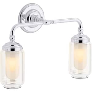 Artifacts 2 Light Polished Chrome Indoor Bathroom Wall Sconce, Downlight Position Only, UL Listed