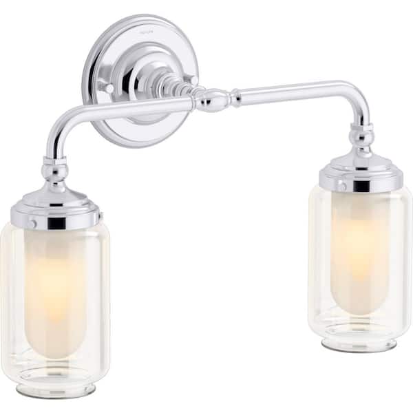 KOHLER Artifacts 2 Light Polished Chrome Indoor Bathroom Wall Sconce, Downlight Position Only, UL Listed