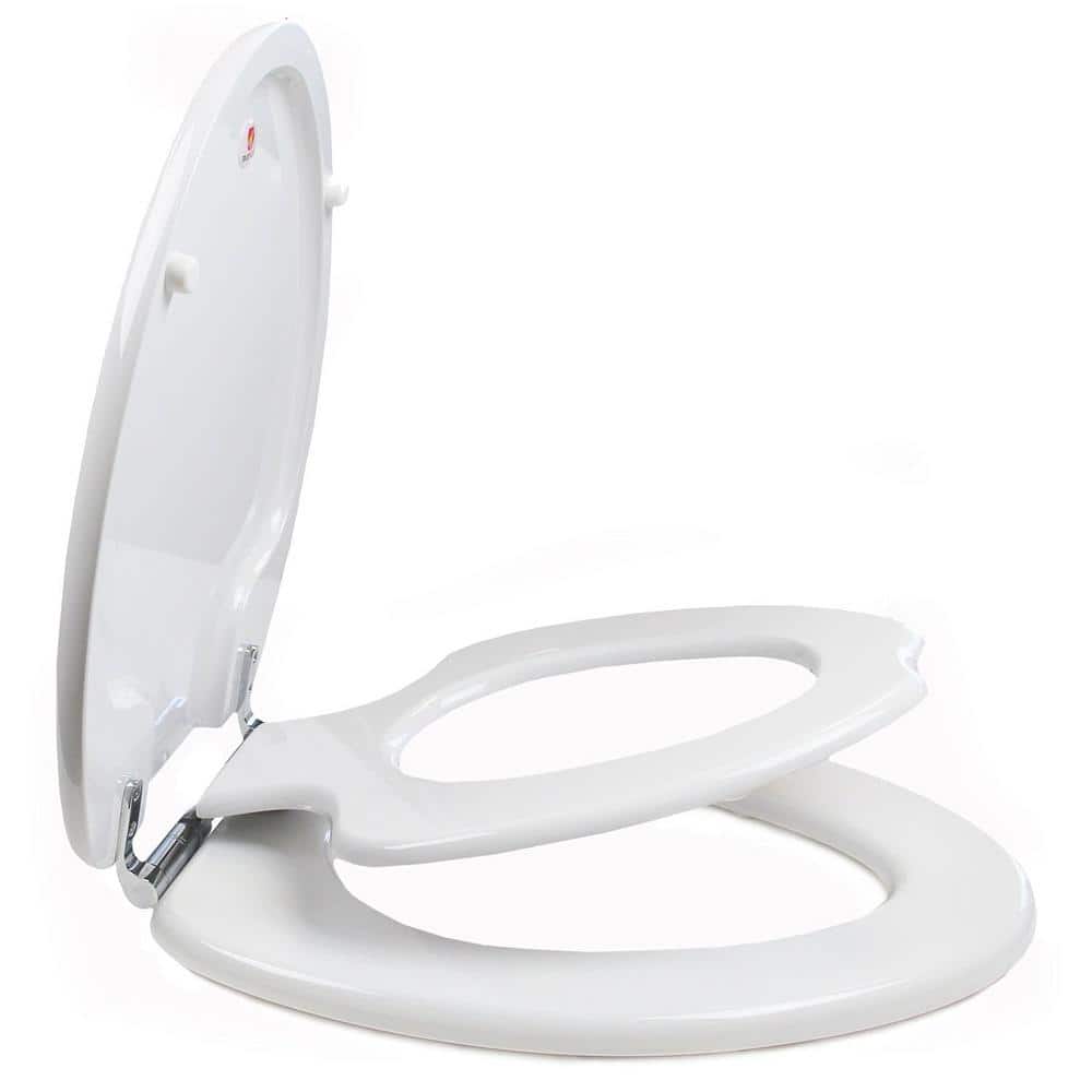 White Elongated MDF Toilet Seat with Chromed Hinges
