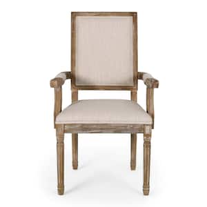 Aisenbrey Beige and Natural Wood and Fabric Arm Chair (Set of 2)