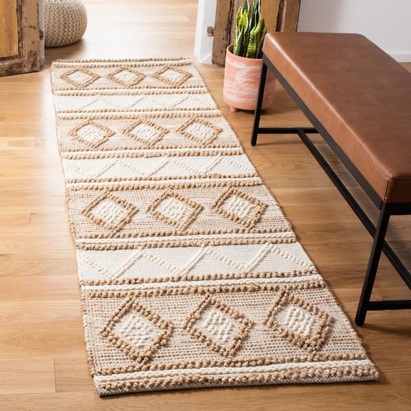 Natural Fiber Beige/Ivory 3 ft. x 10 ft. Tribal Diamonds Runner Rug