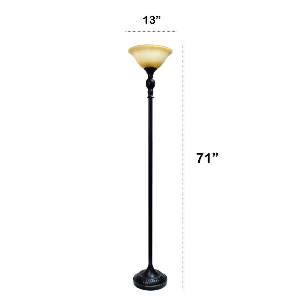 Restoration Bronze Adjustable Torchiere Floor Lamp with Marbleized Glass Shade