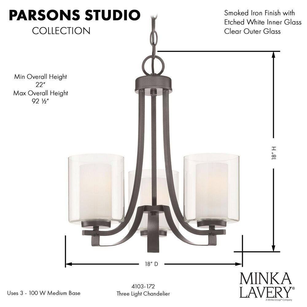 Smoked Iron Mini 3-Light Chandelier with Clear & Etched Glass