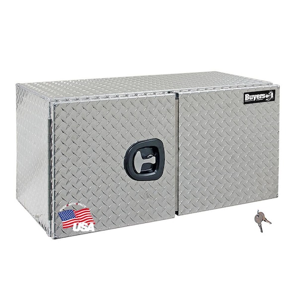 Buyers Products Company 18 in. x 18 in. x 48 in. Diamond Plate Tread Aluminum Underbody Truck Tool Box with Barn Door