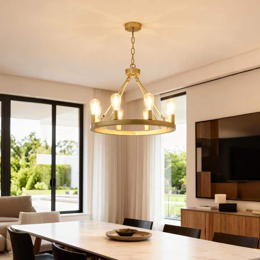 8-Light Gold Wagon Wheel Chandelier for Living Room with E26 Light Bulb Type (No Bulbs Included) price history on PriceWatchPro