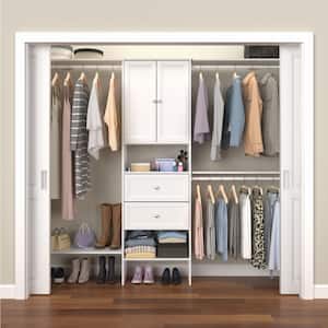 Selectives 85 in. W x 121 in. W White Premium Wood Closet System Kit with Drawers and Doors