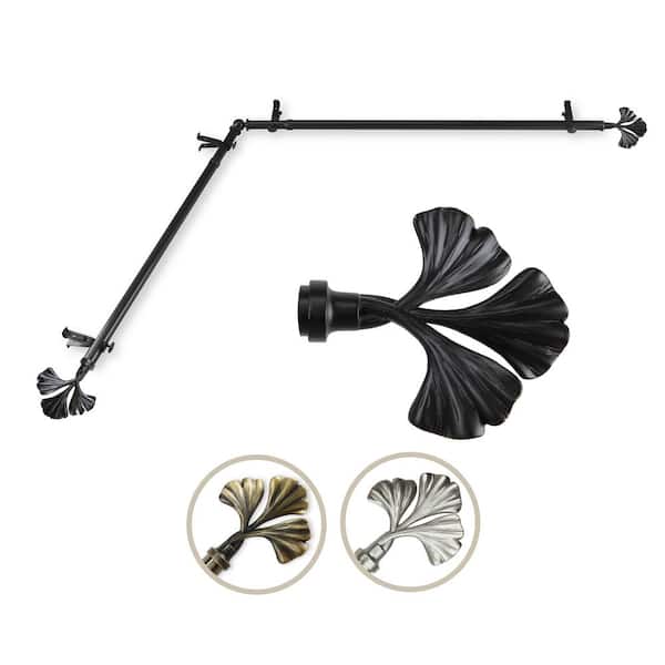 Rod Desyne 13/16" Dia Adjustable 66" to 120" Single Corner Window Curtain Rod in Black with Fortune Finials