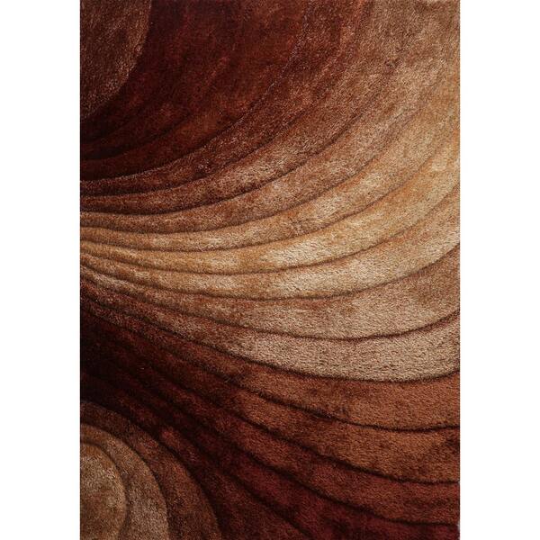 Huluwat 2 Tone Brown Swirl 8 ft. x 11 ft. Solid Polyester Rectangle 3D Shaggy Hand Tufted Area Rug