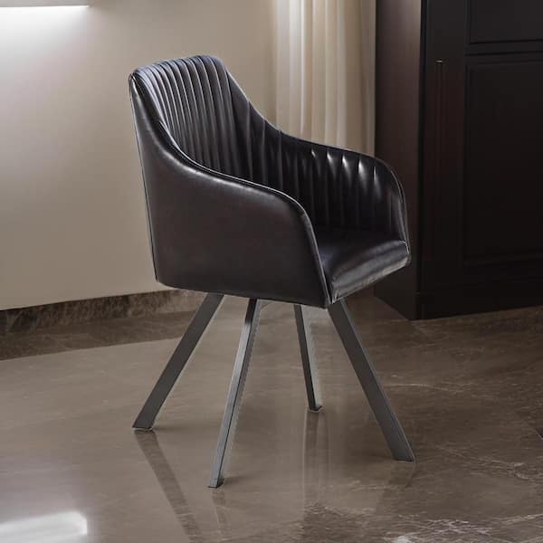 Black Faux Leather Accent Chair with Channel Tufted