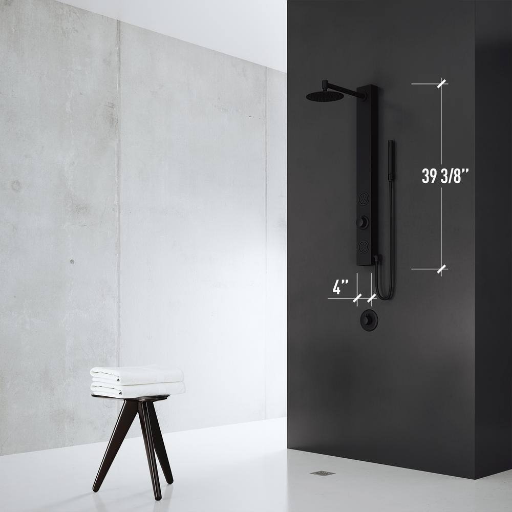 Gardenia 39" Matte Black Aluminum Shower Panel with Hand Wand