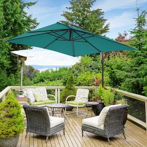 8.2 ft. x 8.2 ft. Square Offset Cantilever Patio Umbrella with a Base in Lake Blue