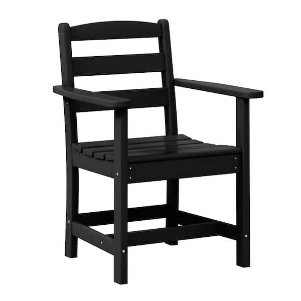 Shoreside All-Weather Plastic Outdoor Patio Dining Arm Chair, Black