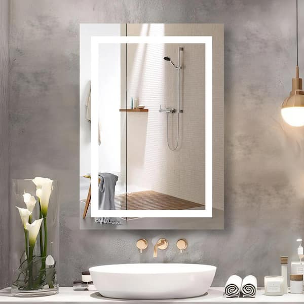 UPIKER 24 in. W x 32 in. H Large Rectangular Frameless Anti-Fog Wall Mount Bathroom Vanity Mirror in Silver