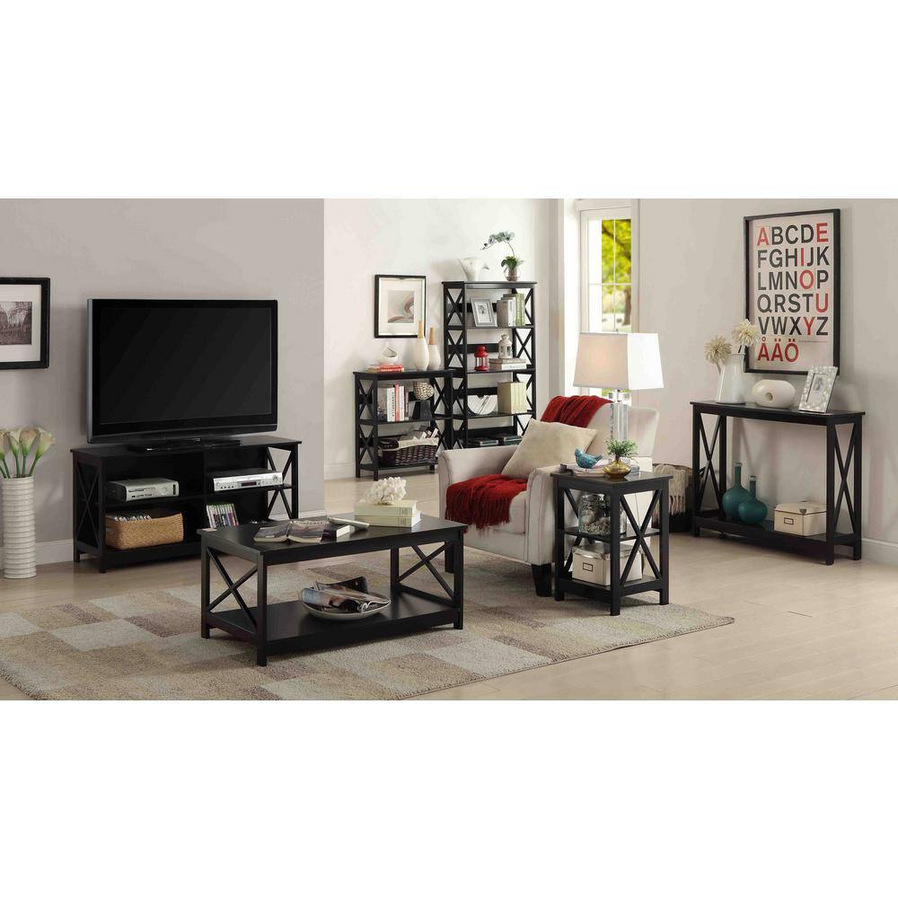 Oxford Black Wood End Table with Shelves